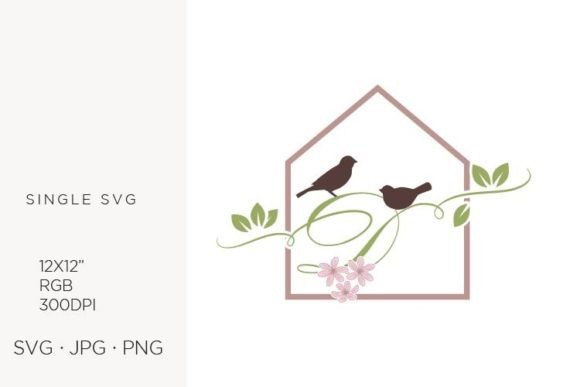 Birds Floral House, Letter D: Graphics & Icons for Real Crafting