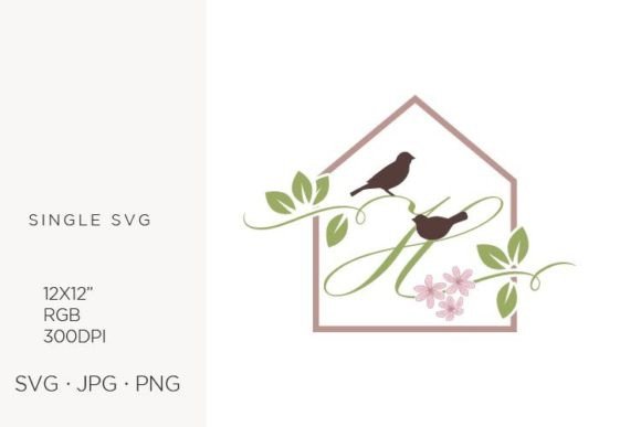 Birds Floral House, Letter H Graphics for Crafting