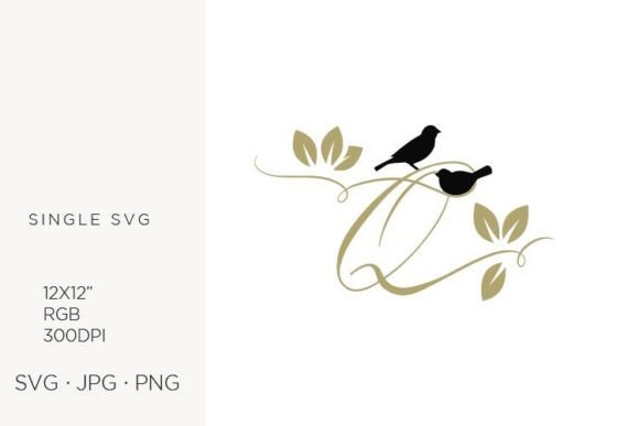 Birds on a Branch, Golden Letter Q Graphics and Icons