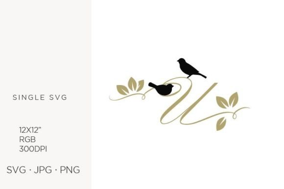 Birds on a Branch, Golden Letter U Graphics and Icons