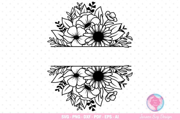 Flower Split Monogram SVG for Print Templates and Graphics