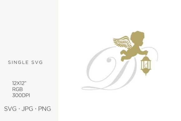 Golden Baby Angel with Lantern, Letter D - A Versatile Graphic Icon