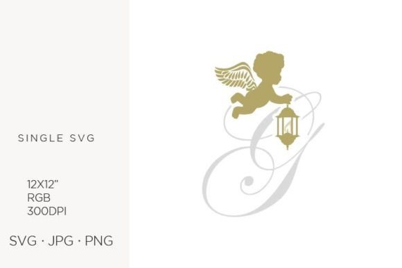 Golden Baby Angel with Lantern, Letter G Graphics