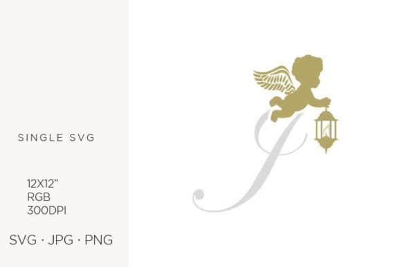 Golden Baby Angel with Lantern, Letter J Graphics