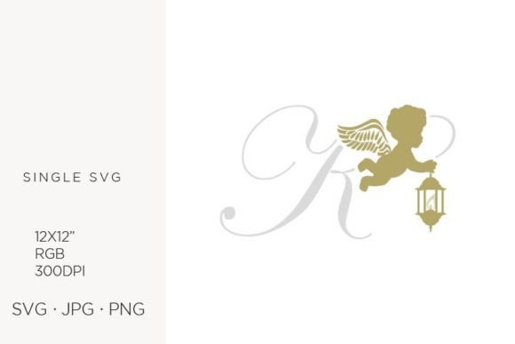 Golden Baby Angel with Lantern, Letter K Graphics