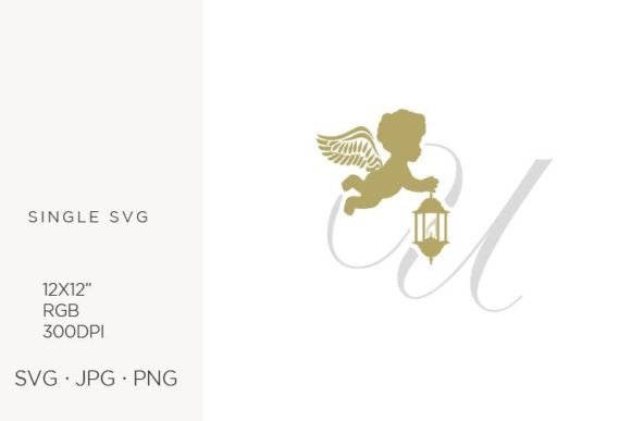 Golden Baby Angel with Lantern, Letter U Graphics