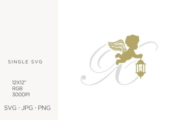 Golden Baby Angel with Lantern, Letter X Graphics