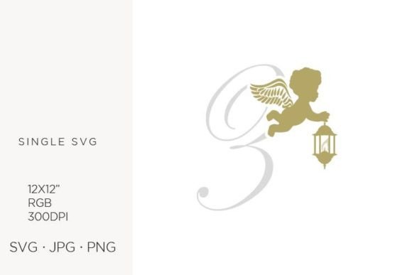 Golden Baby Angel with Lantern, Letter Z Graphics for Icons