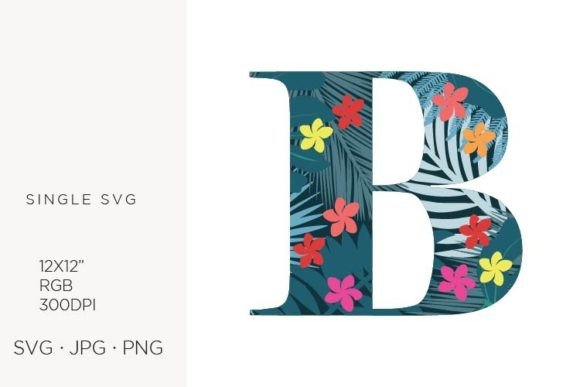 Palm Leaves and Flowers Inside Letter B