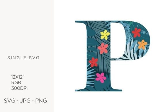 Palm Leaves and Flowers Inside Letter P Graphics Icons